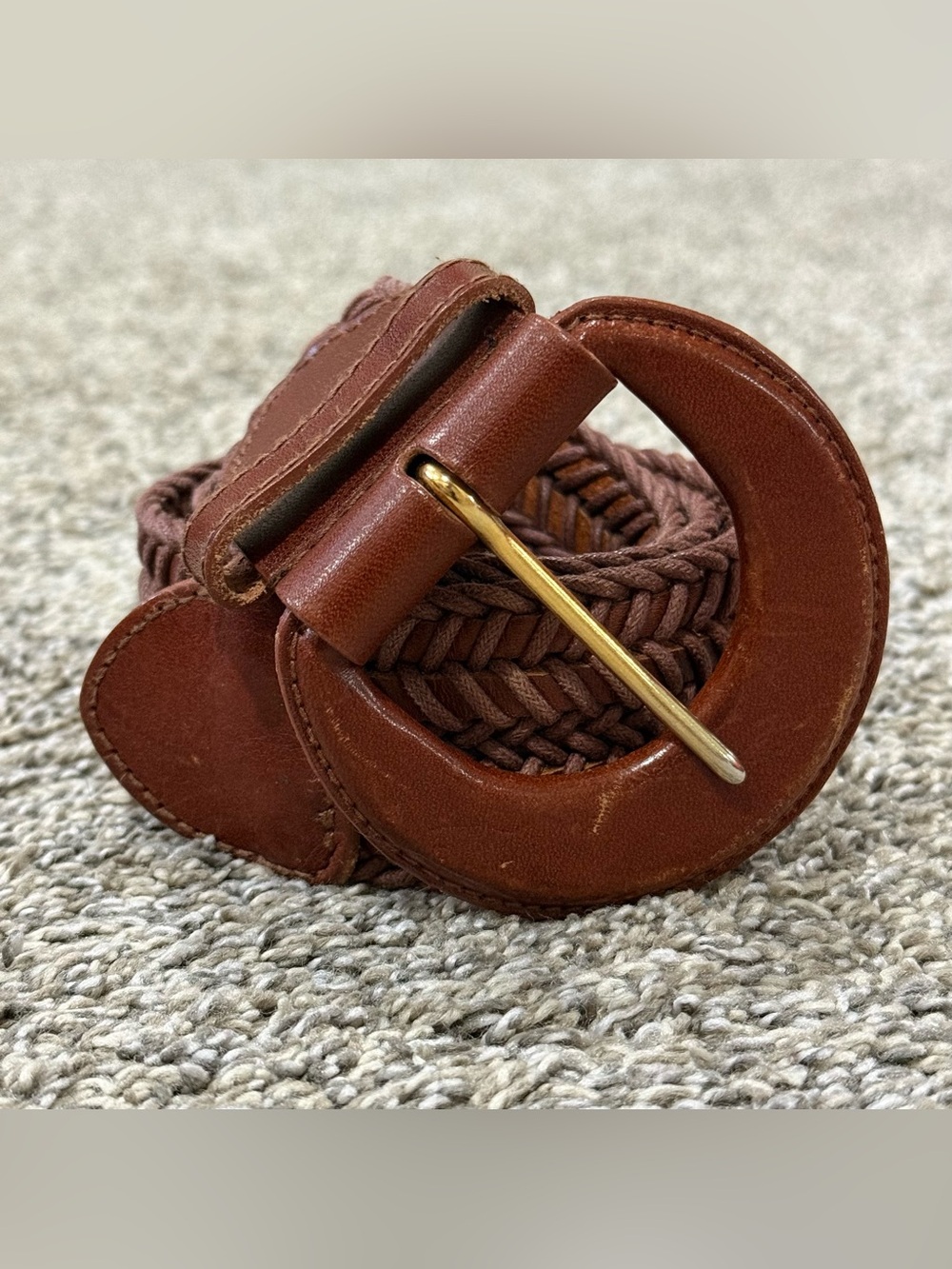 Vintage Braided Leather Cotton Belt Womens S Brown Woven Boho Western